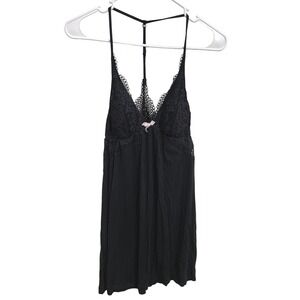 Victorias Secret Y2K Black Lace Babydoll Chemise Nightgown Slip Dress Size M
